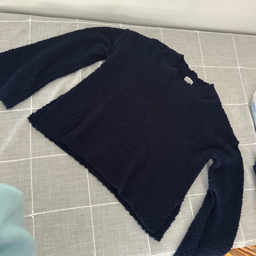 Plush Crewneck Sweater in Navy - Women's Cozy Layer